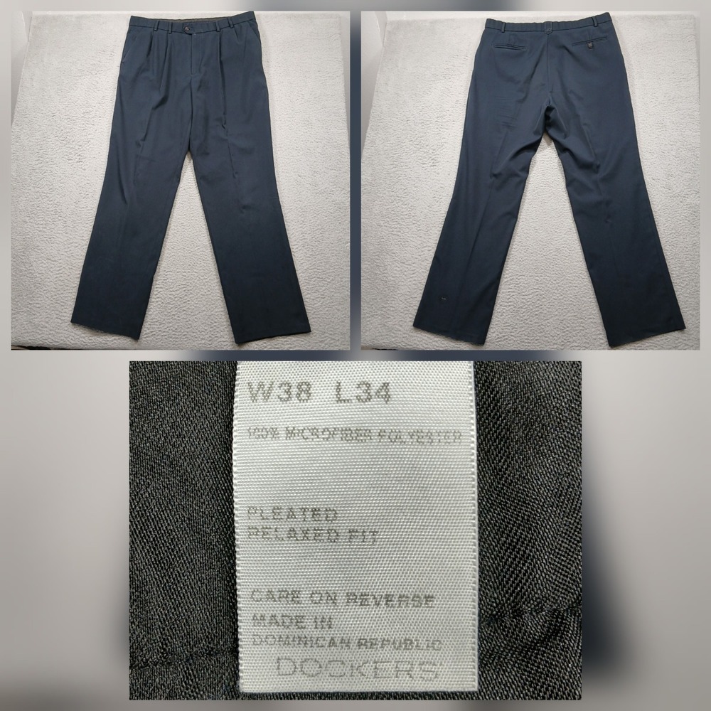 Dockers Pleated Dress Pants Mens 38x34 Navy Classic Fit